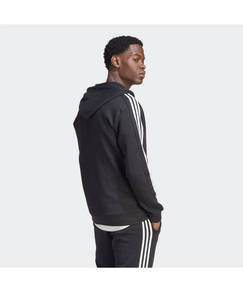 Adidas Originals Mens Essentials Fleece 3-Stripes Full-Zip Hoodie - Black Cotton - Size Medium